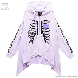 LISTEN FLAVOR Rib Cage Checkered Sleeve Wide Hemline Zip-Up Hoodie Lavender