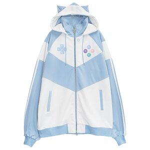 LISTEN FLAVOR Gaming Cat Ear Jersey Hoodie Light Blue x White
