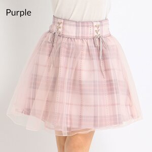 LIZ LISA Tartan Check & Solid Color Skirt Purple