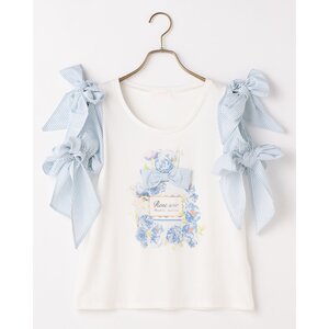 LIZ LISA Striped Sleeve Ribbon T-Shirt Blue