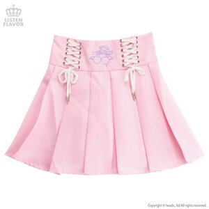 LISTEN FLAVOR Cherry Lace-Up Pleated Skirt Milky Pink