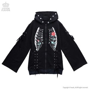 LISTEN FLAVOR Oath of the Eternal Rose Lace-Up Zip Hoodie Black