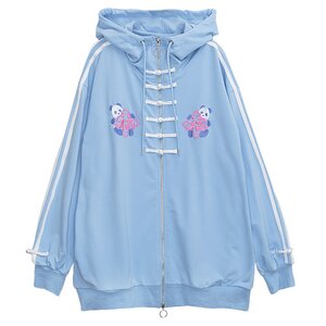 LISTEN FLAVOR Panda China Zip Hoodie Light Blue