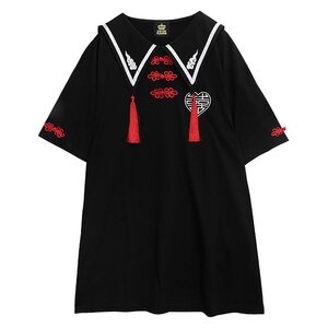 LISTEN FLAVOR Tassel China Sailor Dress Black