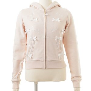 LIZ LISA Embroidery & Ribbons Zip Hoodie Pink