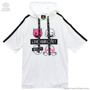 LISTEN FLAVOR Live Your Life! Emoji Short Sleeve Pullover Hoodie White