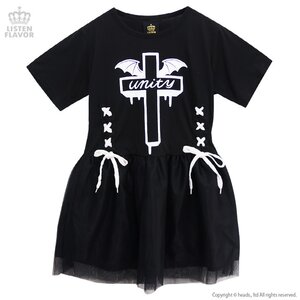 LISTEN FLAVOR Unity Cross Lace-Up Tulle Dress Black