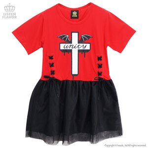 LISTEN FLAVOR Unity Cross Lace-Up Tulle Dress Red