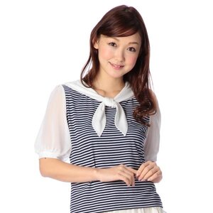 LIZ LISA Striped Sailor T-Shirt Navy