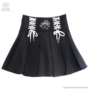 LISTEN FLAVOR Cherry Lace-Up Pleated Skirt Black