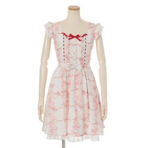 LIZ LISA Rose Ribbon Checkered Jumper Skirt White