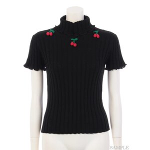 Swankiss Cherry Motif Knit Top Black