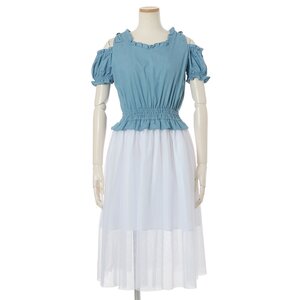 LIZ LISA Off-Shoulder Ribbon Tulle Dress Blue