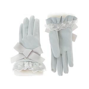 LIZ LISA Ribbon Suede Gloves Gray