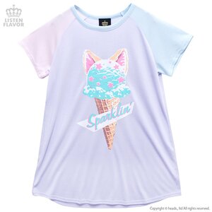 LISTEN FLAVOR Ice Cream Cat Half-Sleeve Raglan Cutsew Lavender