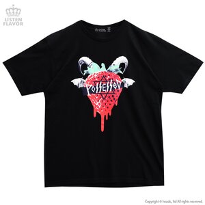LISTEN FLAVOR x Gimme Geek!! Collaboration Vol. 1 Demonic Strawberry Big T-Shirt Black