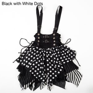 ALGONQUINS Corset Style Skirt with Suspenders Black with White Dots