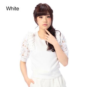 LIZ LISA Frill & Lace Knit Shirts White