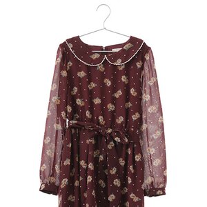earth music & ecology Dot & Floral Print Dress Bordeaux S