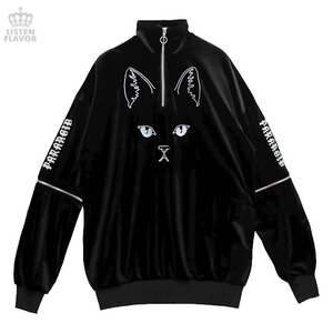 LISTEN FLAVOR Cat Eye Velour Half-Zip Pullover Onyx