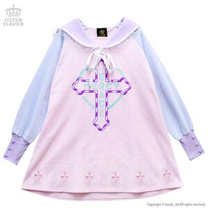 LISTEN FLAVOR Heart Cross Sailor Dress Baby Pink