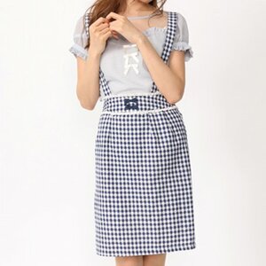 Ank Rouge Gingham Tight Skirt w/ Suspenders Navy