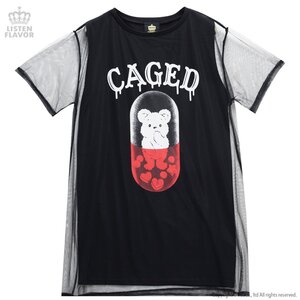 LISTEN FLAVOR Caged Bear's Medication See-Through Layered Top Black
