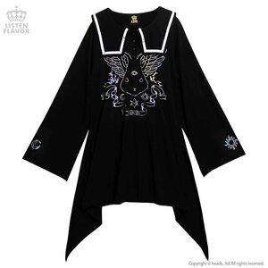 LISTEN FLAVOR Grimoire Bat Sailor Dress Black x Hologram