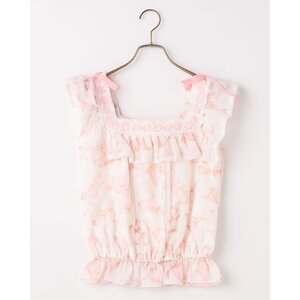 LIZ LISA Ribbon Pattern Short Top Pink
