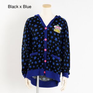 Listen Flavor Creepy Monster Star Patterned All Over Dolman Hoodie Cardigan Black x Blue