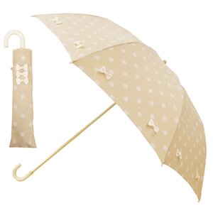 pink trick Polka Dot & Ribbon Collapsible Umbrella (Rain/UV Protective) Beige