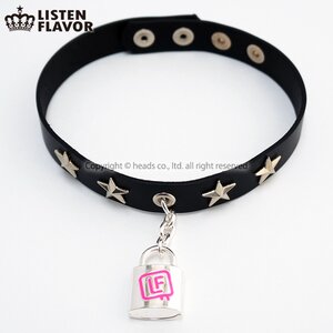 LISTEN FLAVOR Padlock Leather Choker Black w/ Silver Padlock