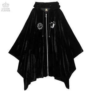 LISTEN FLAVOR Ouija Board Velour Hooded Poncho Black
