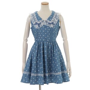 LIZ LISA Polka Dot Large Collar Jumper Skirt Blue
