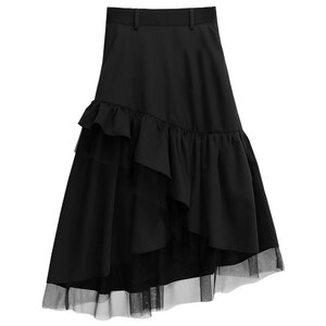 LISTEN FLAVOR Black Ruffle Frilly Skirt M