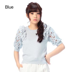 LIZ LISA Frill & Lace Knit Shirts Blue