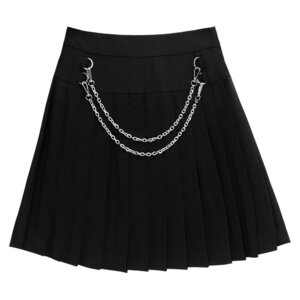 LISTEN FLAVOR Front Chain Pleated Skirt Black