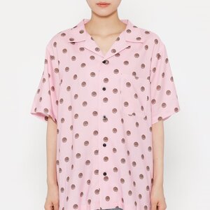 Junji Ito R4G Uzumaki Dots Pink Open Collar Shirt M