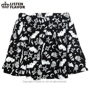 LISTEN FLAVOR Midnight Pattern Flare Skirt Black