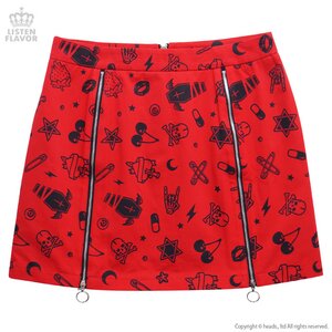 LISTEN FLAVOR Mysterious Pattern Zippered Skirt Red L