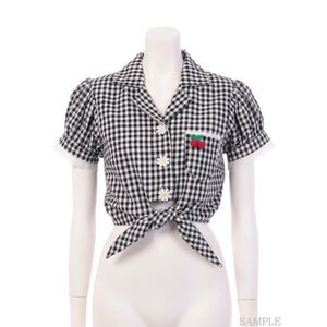 Swankiss Cherry Motif Gingham Blouse Black