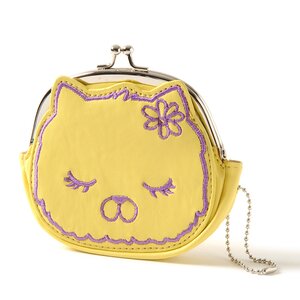 Polka Dot Lining Mie-chan Kiss Lock Pouch Yellow