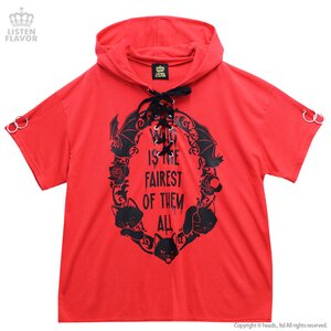LISTEN FLAVOR Black Cat Mirror Ringed Sleeve Lace-Up Hooded Cutsew Red