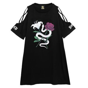 LISTEN FLAVOR Snake & Lily & Rose Open Shoulder Dress Black