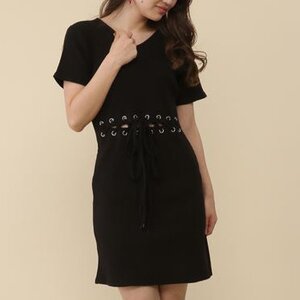 Honey Salon Lace-Up Ribbed Dress Black