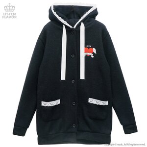 LISTEN FLAVOR Angel Heart Long Knit Hoodie Black