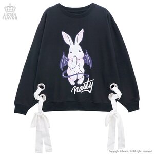 LISTEN FLAVOR Evil Bunny Lace-Up Ribbon Sweatshirt Black