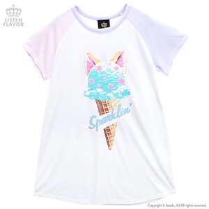 LISTEN FLAVOR Ice Cream Cat Half-Sleeve Raglan Cutsew White