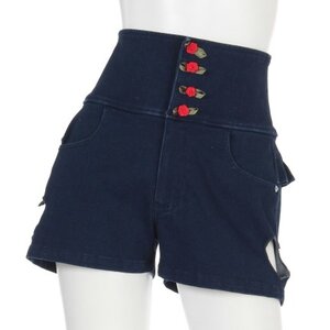 Swankiss Rose & Heart Cut-Out High-Waist Shorts Indigo