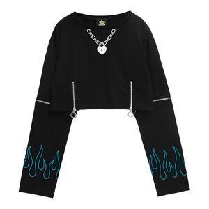 LISTEN FLAVOR Heart Padlock Zip Sleeve Top Black